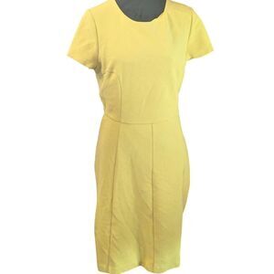 BODEN Dress US 10R Yellow Textured Cotton Blend Shift Sheath Mid-Length